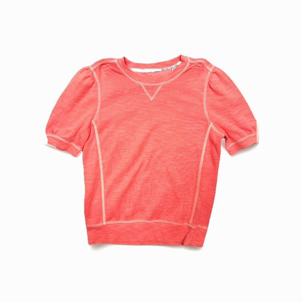 Tommy Bahama Womens Coral Pink Puff Sleeve Waffle Knit Sweatshirt XS READ